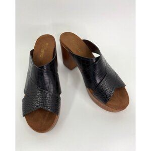White Mountain Alive Footbed Croc Platform Chunky Heel Clog Black Sandal 10 M